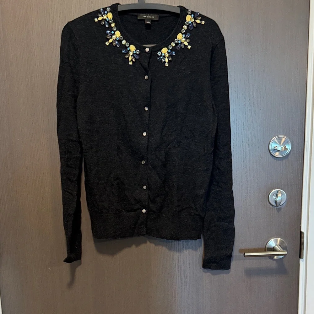 Ann Taylor Black Cardigan with Jewel Embellishments - Picture 1 of 5